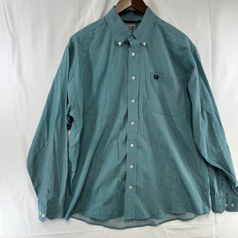 Cinch Button Down Shirt Mens Medium Teal Geometric Honeycomb MTW1104741
